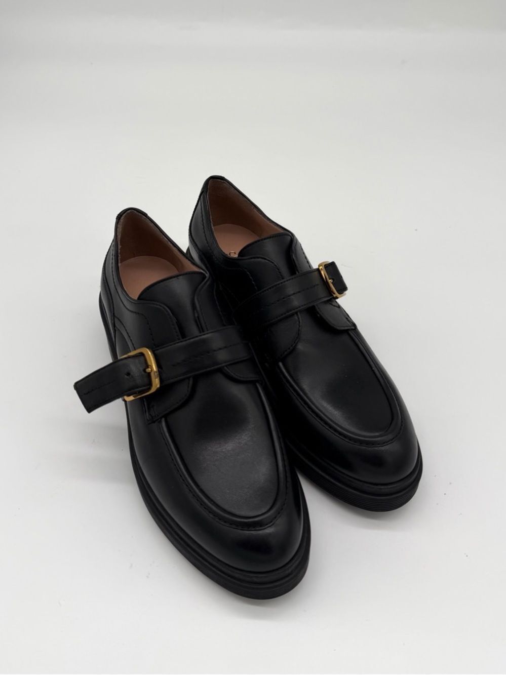 Cole Haan Black Leather Carlitta Monk Strap Loafer with Gold Buckle - Picture 2 of 8